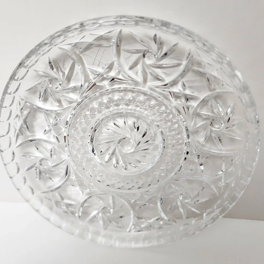 Antique Bohemian Czech Pinwheel Design Cut Crystal Decorative Luncheon 6" Plate - Picture 9 of 15